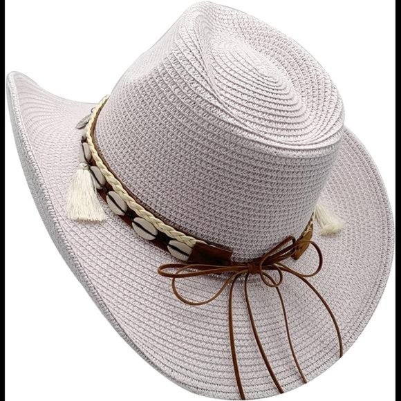 Western Straw Cowboy Hat for Women Beach Sun Hat for Men Wide Brim Fedora main image 6